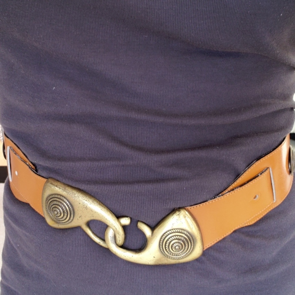 Brown belt. 2 5/8" wide.  26 -30".